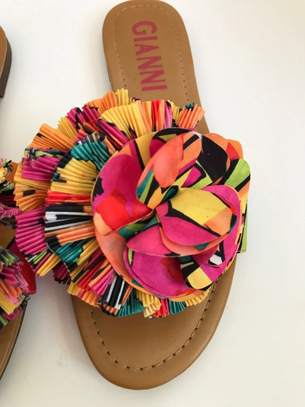 GIANNI BINI Zaven Floral Ruffle Slide Sandals Size 7 Colorful - Picture 3 of 12
